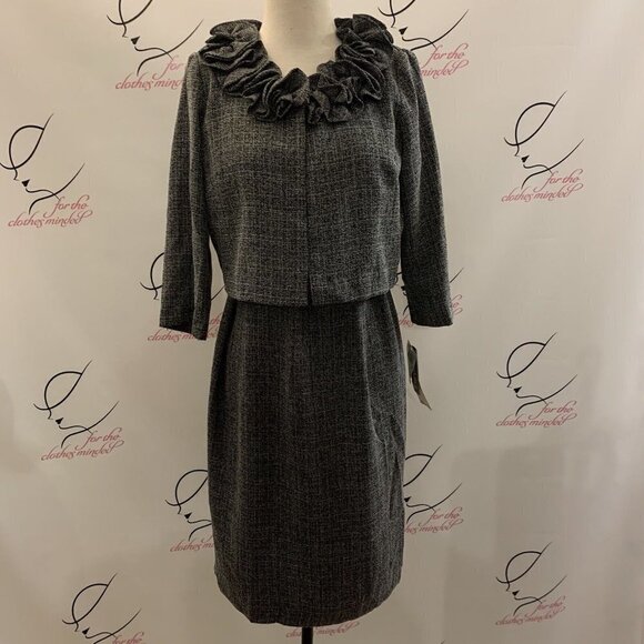 Danny & Nicole. NWT Dress Suit. 8P. $100 Gray Tweed Ruffle 2 Piece Set Shift DD - Picture 1 of 7